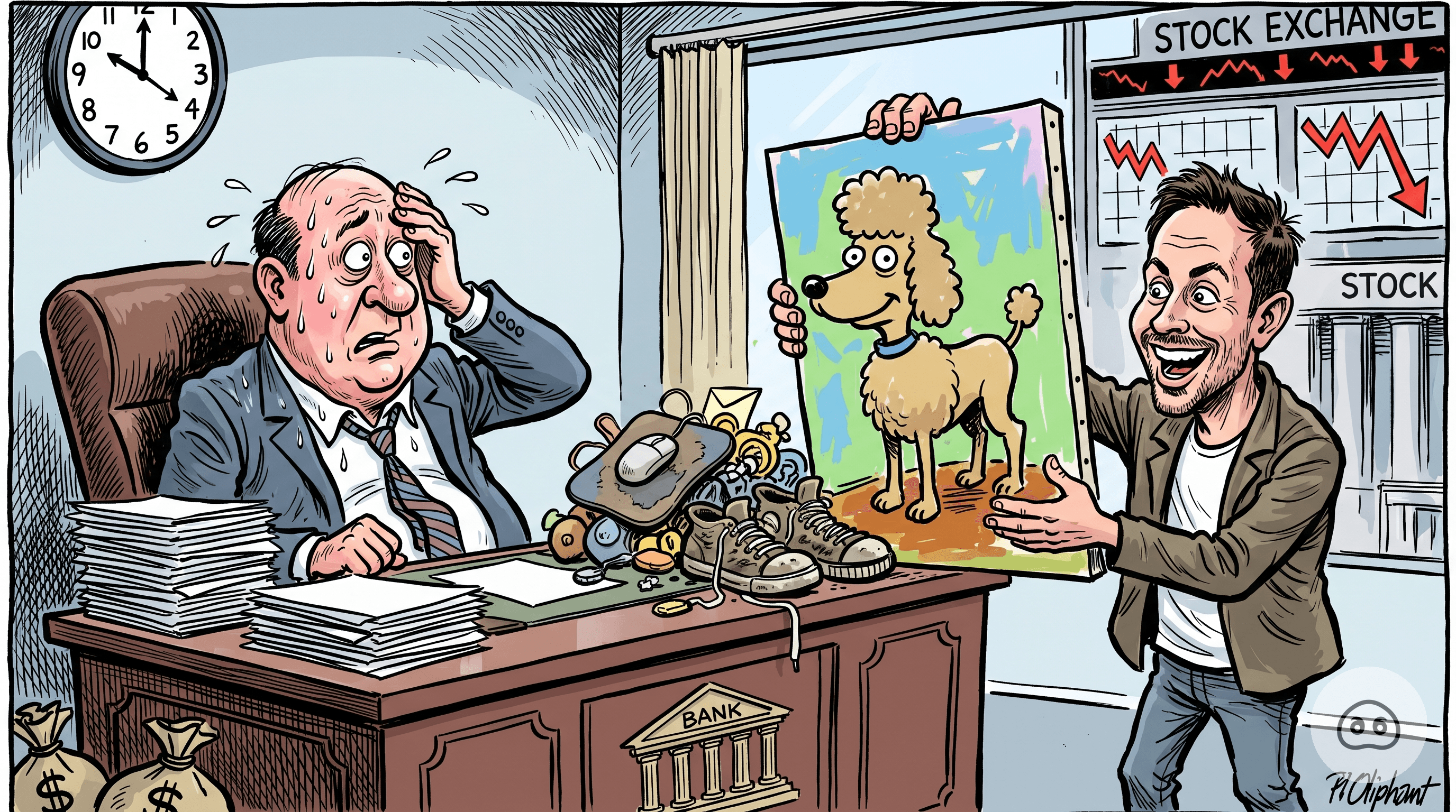 TD Securities Executive Seen Sweating Profusely As Client Attempts To Fund Multi-Billion Dollar Bid With A Painting Of A Poodle